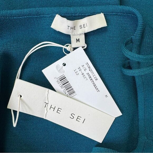 NEW The Sei Double Sweetheart Knit Midi Dress Turquoise Peacock Size Medium - Picture 10 of 14